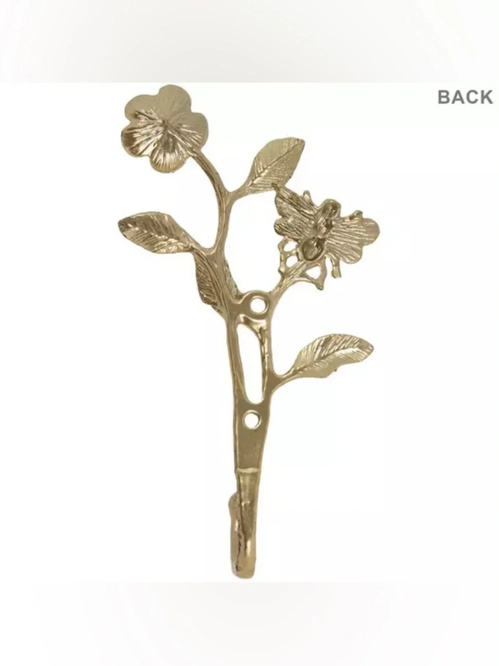 (2) Gold Flower & Bee Metal Wall Hook